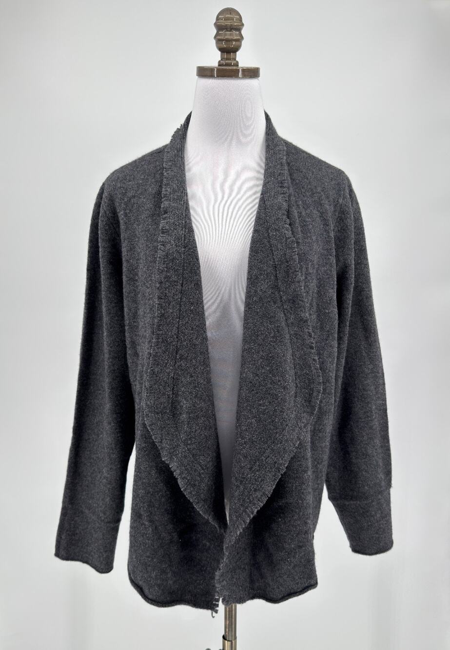 Eileen Fisher Gray Wool Open Front Shawl Collar Cardigan Sweater Sz XL
